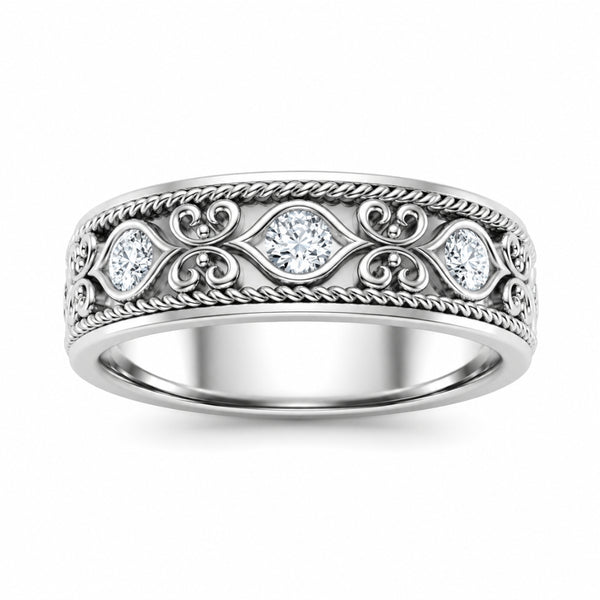 Lab Grown Diamond Round Cut Vintage Style Wedding Band