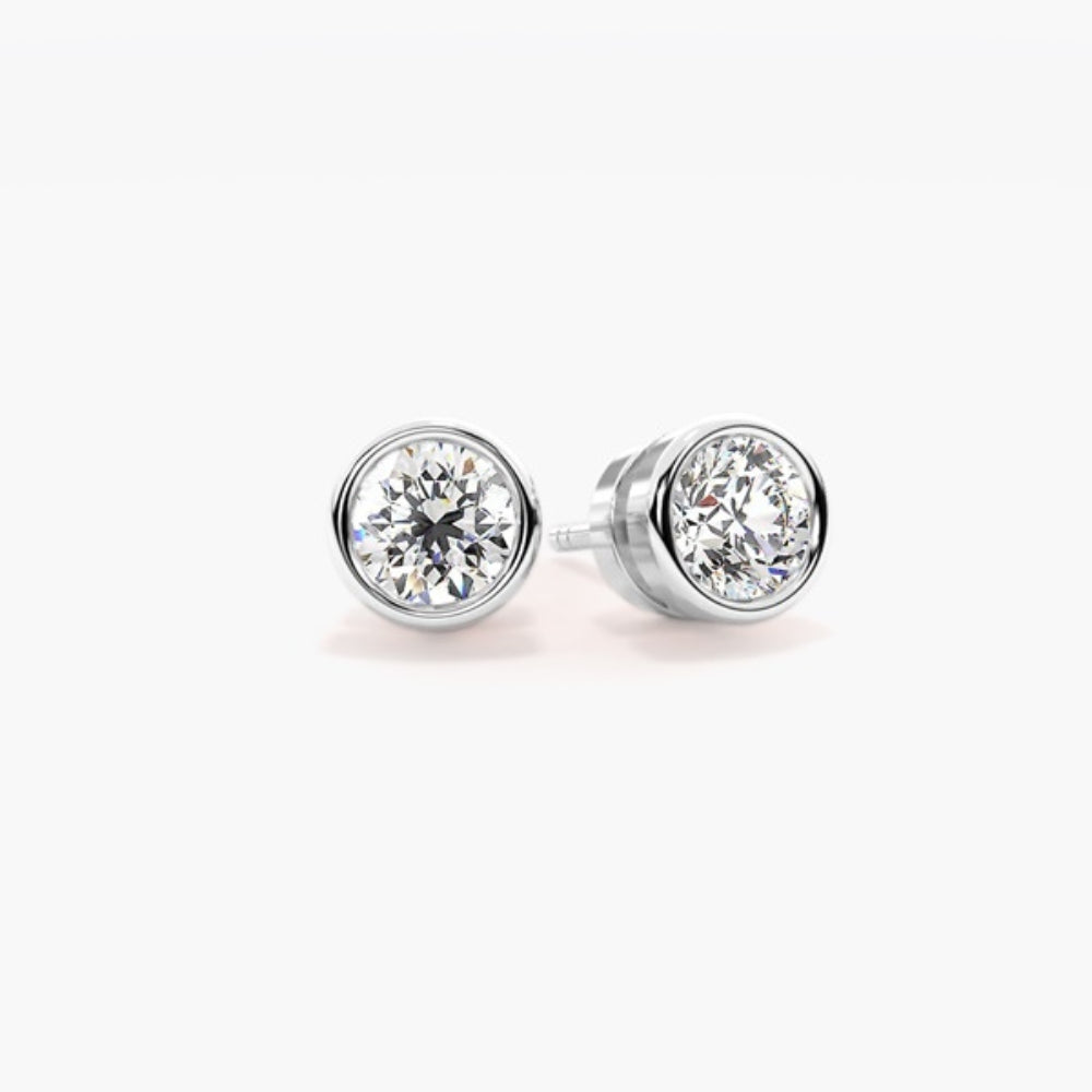 Moissanite Round Cut Solitaire Bezel Set Earring