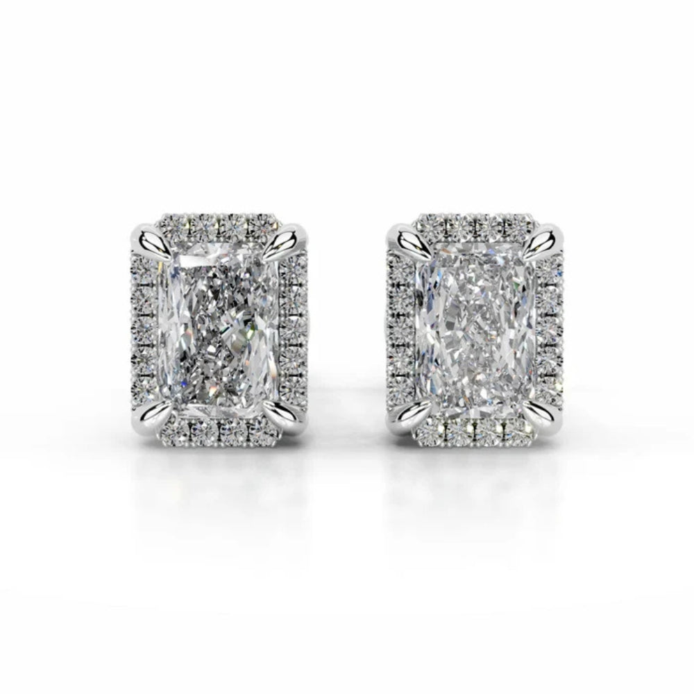 Radiant Cut Hidden Halo Style Moissanite Women Earring