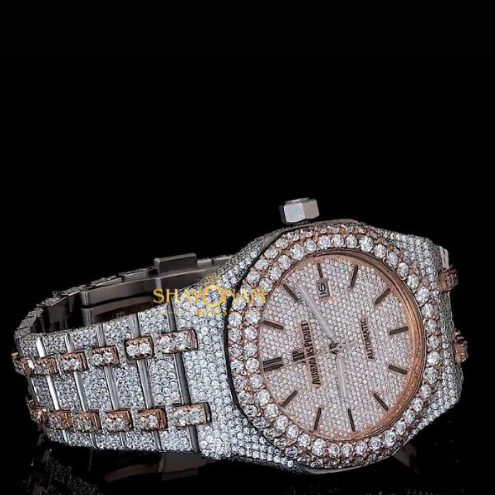 Dual Tone Moissanite  Diamond Iced Out Automatic Movement Luxury Watch For Men's