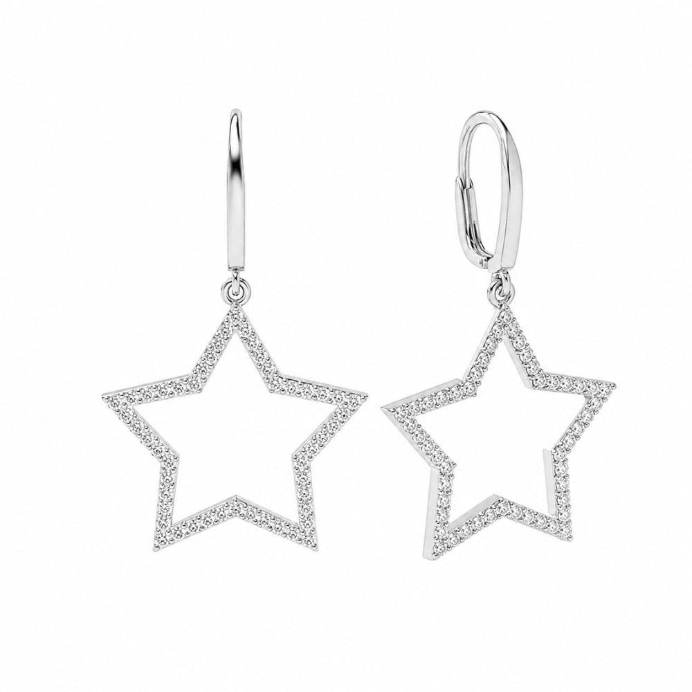 Round Cut Moissanite Classic Star Style Drop Dangle Earrings