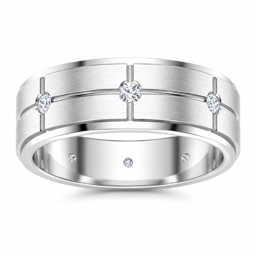 Round Cut Flush Set Lab Grown Diamond Men's Wedding Band