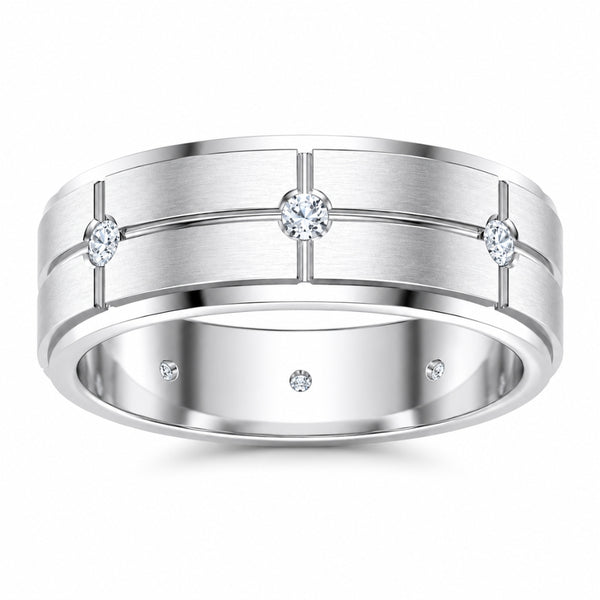 Round Cut Flush Set Lab Grown Diamond Men's Wedding Band