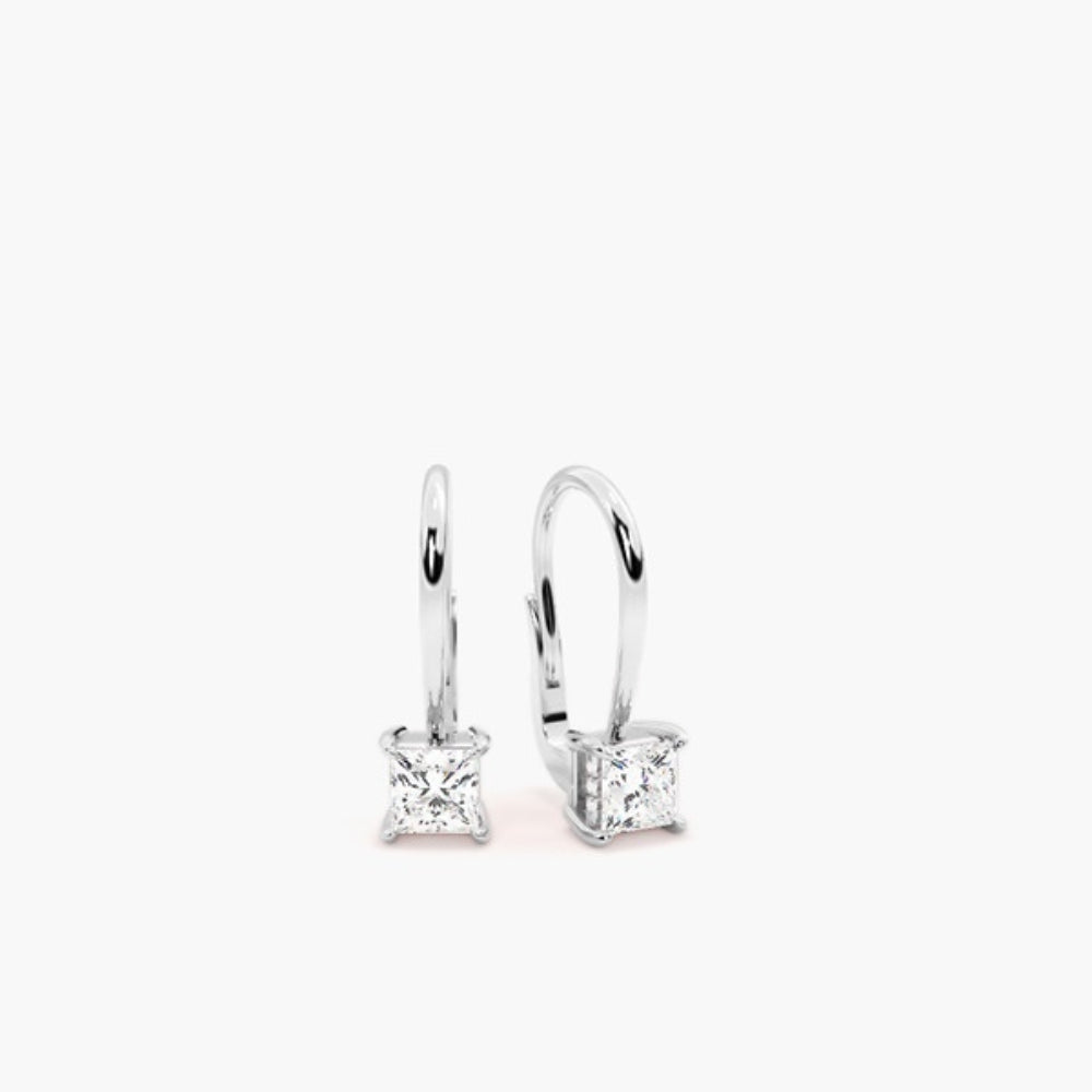 Princess Cut Cololess  Moissanite Hoop Earring