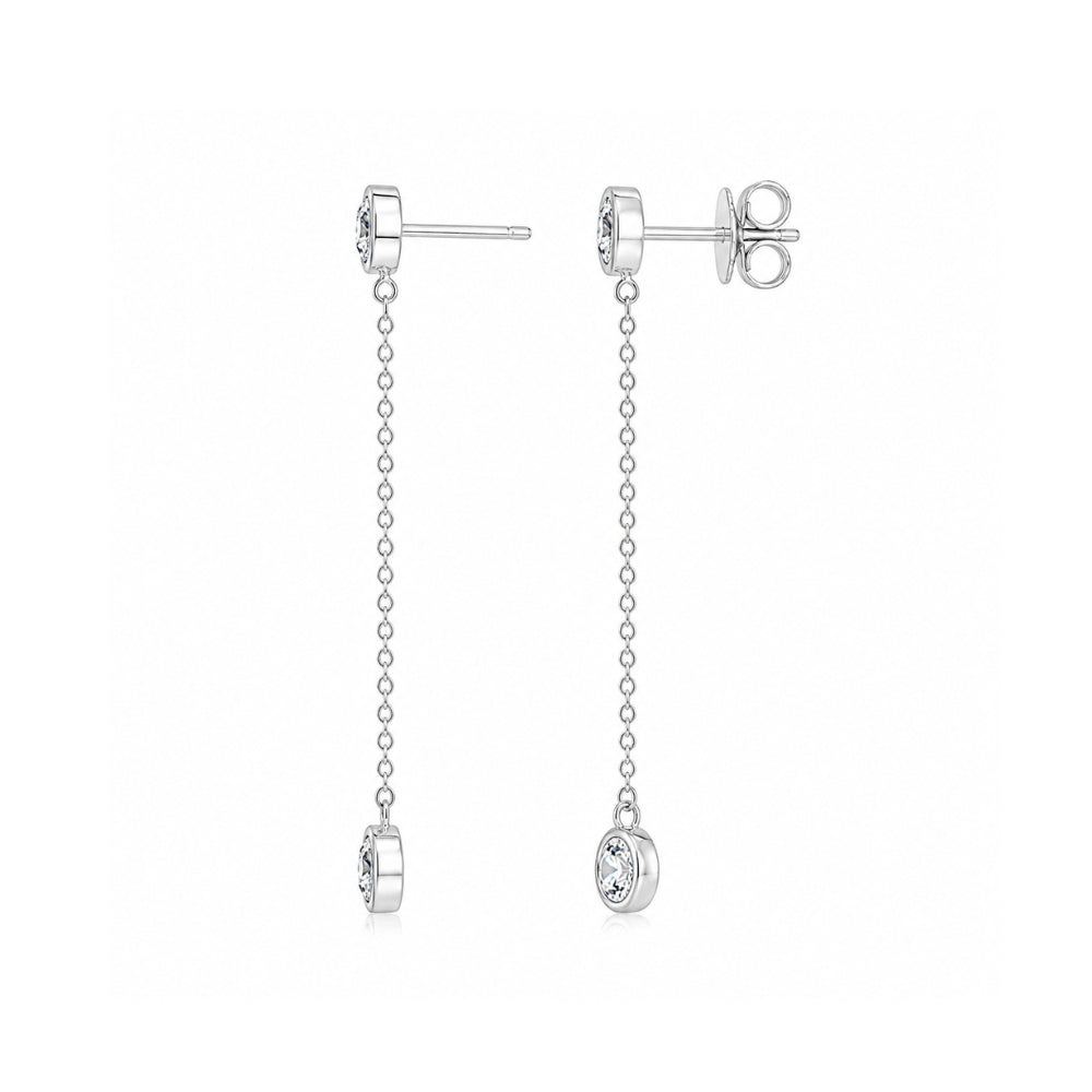 VVS1 Moissanite Round Cut Bezel Set Drop Dangle Earrings