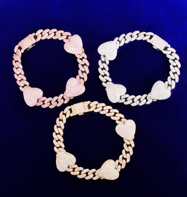 Moissanite Heart Miami Cuban Link Men's Hip Hop Bracelet