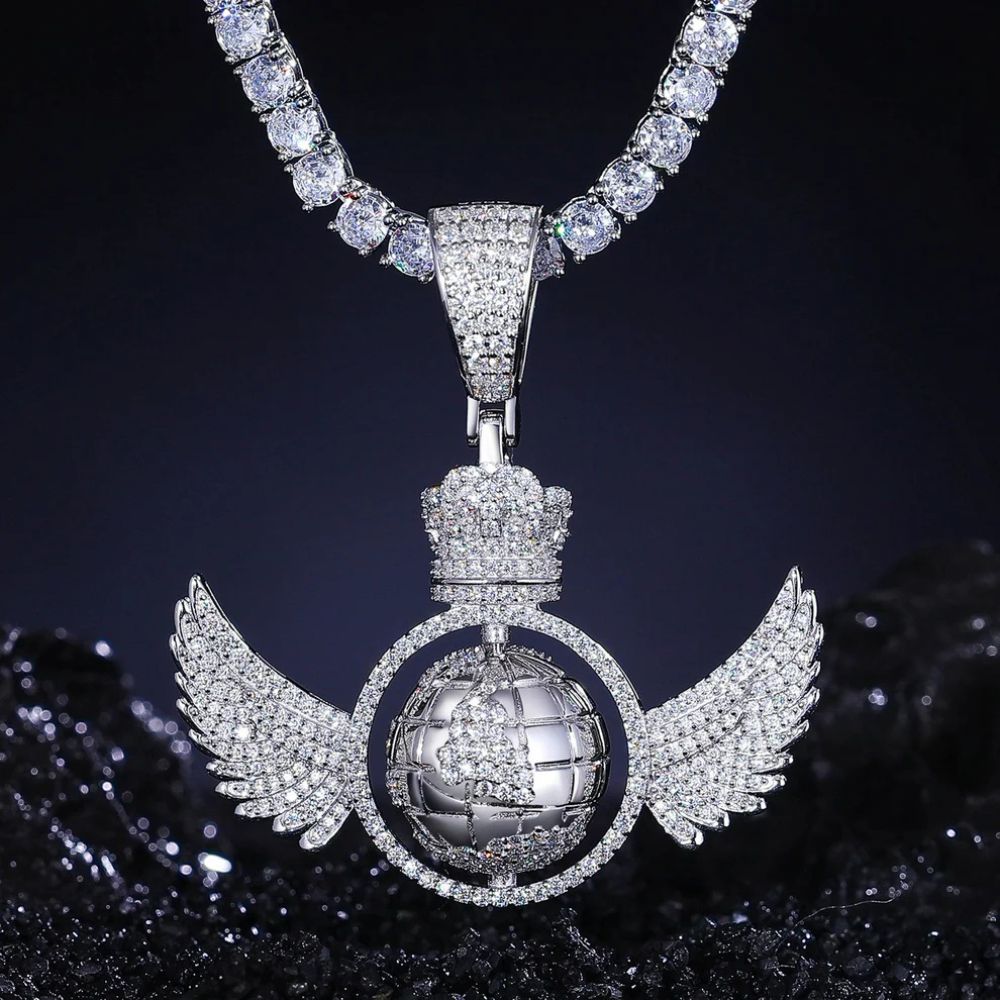 Iced Out Globe Wing Moissanite Hip Hop Pendant