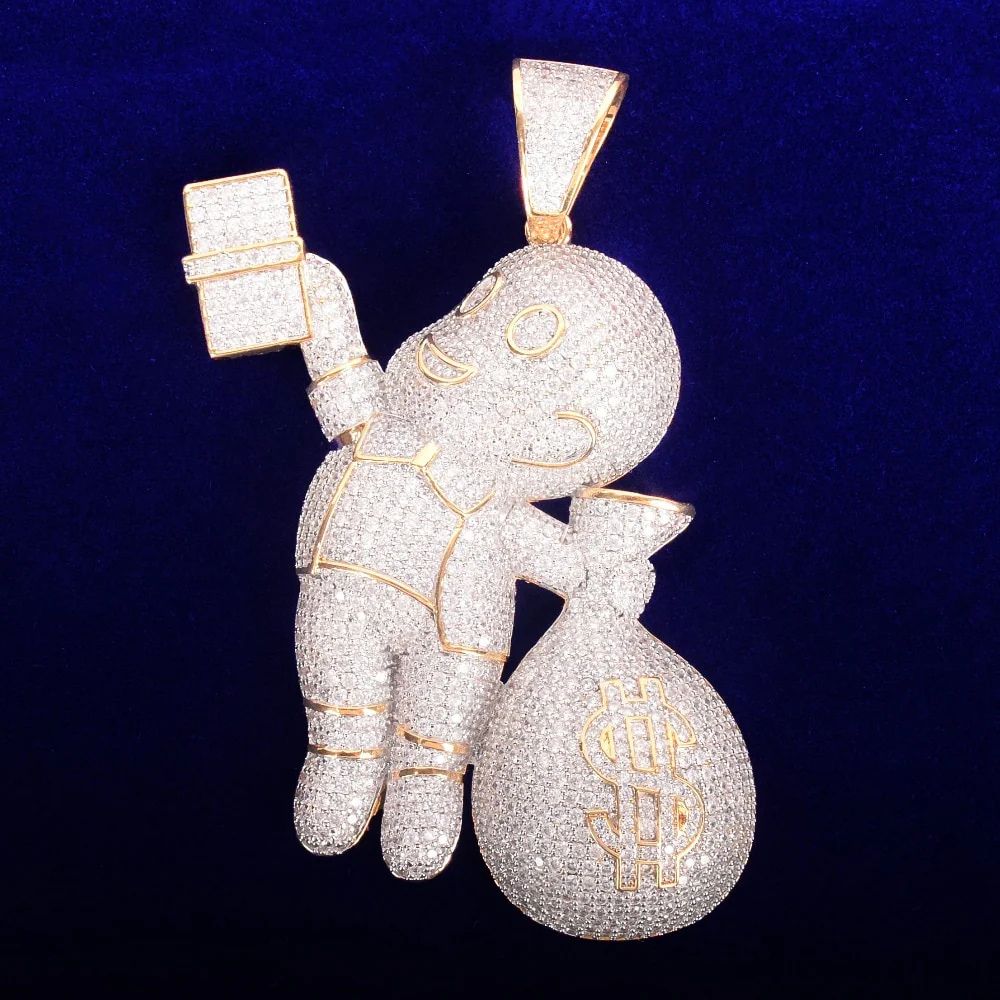 Iced Out Richie Rich With Money Bag Moissanite Hip Hop Pendant