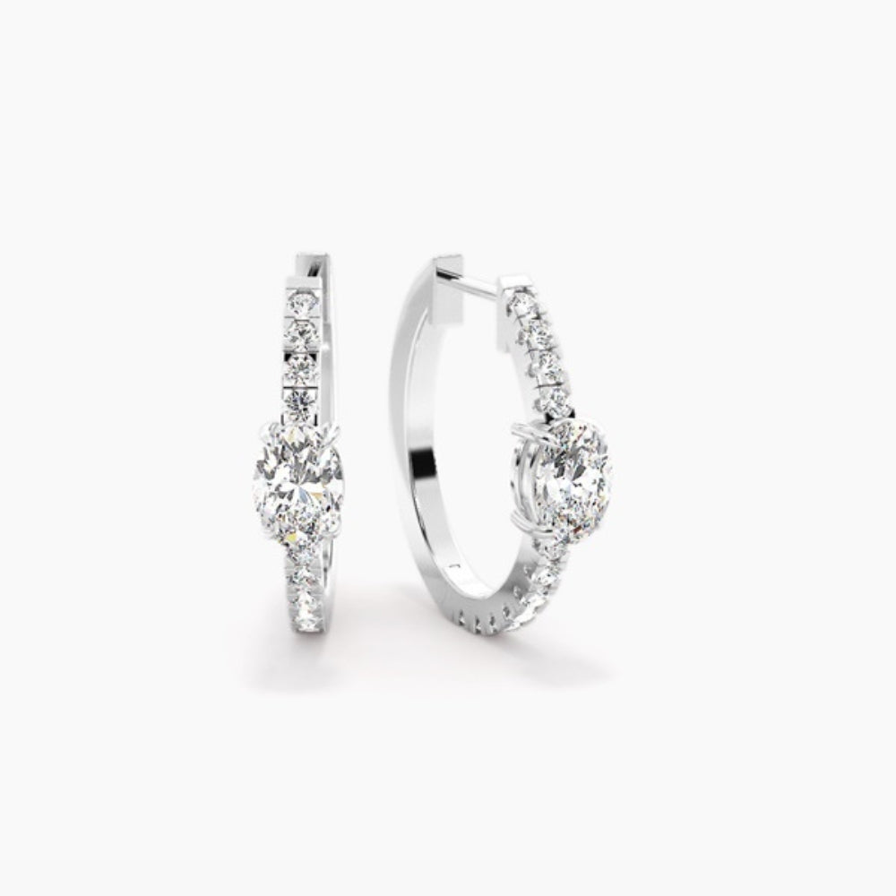 Oval Cut Moissanite Lever Back Hoop Earrings