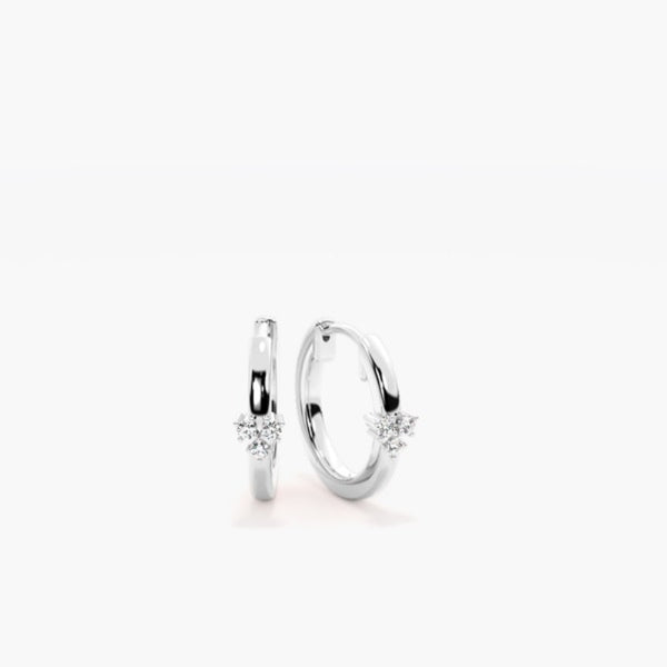 Round Cut Three Stone Moissanite Hoop Earrings