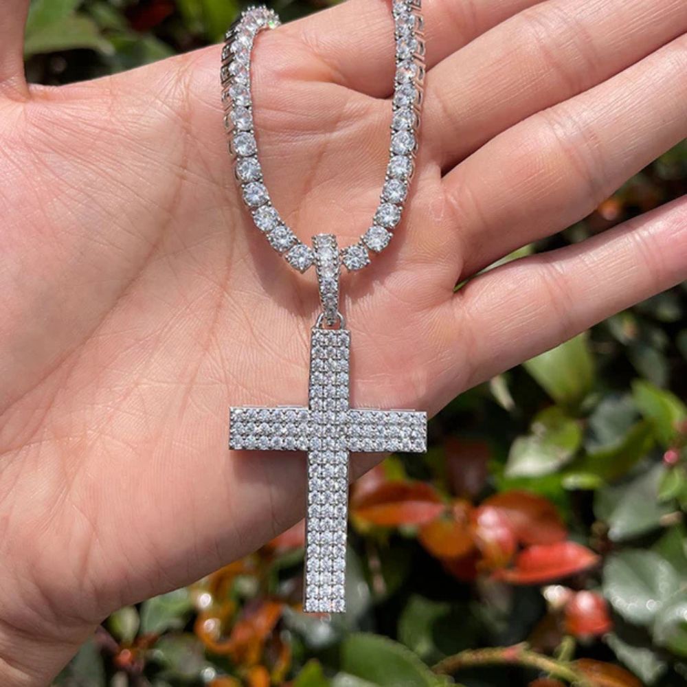 Round Cut Lab Grown Diamond Hip Hop Cross Pendant