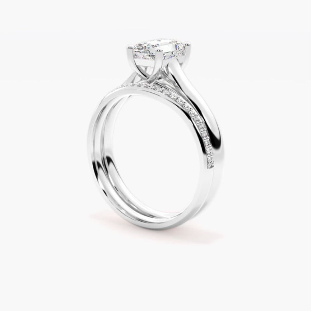 Emerald Cut Moissanite Solitaire Wedding Ring Set