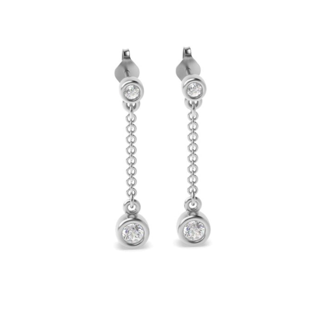 Round Cut Moissanite Bezel Set Chain Drop Earrings