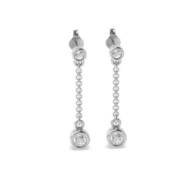Round Cut Moissanite Bezel Set Chain Drop Earrings