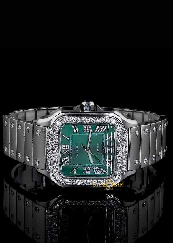 Green Dial Moissanite Diamond Automatic Luxury Watch