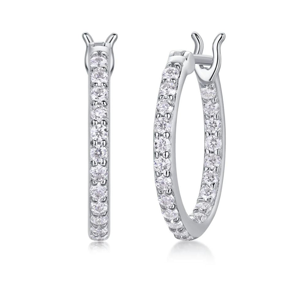 Round Cut Pave Set Hoop Earrings For Anniversary Gift