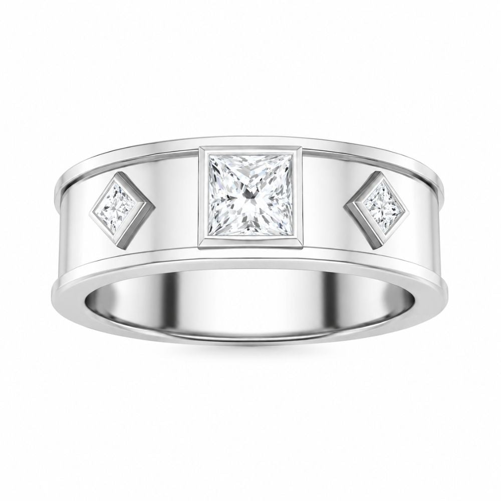 Princess Cut Lab Grown Diamond Bezel Set Wedding Band