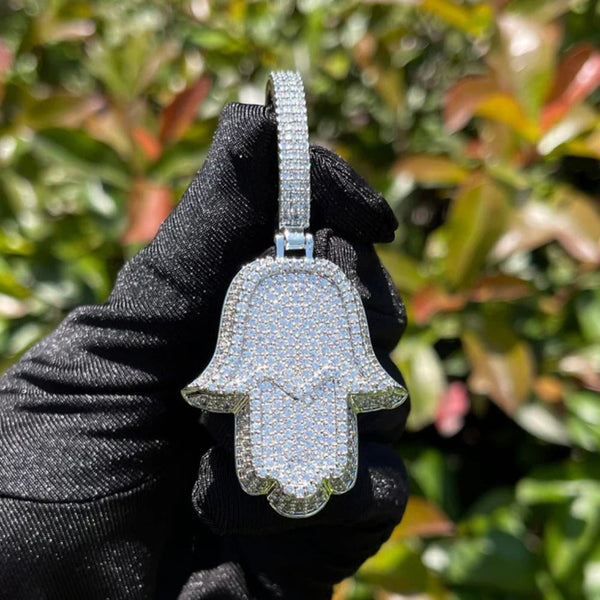 Lab Grown Diamond Round Cut Hamsa Hand Hip Hop Pendant