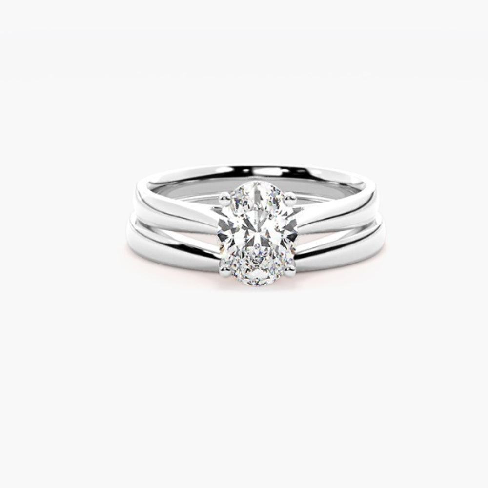 Oval Cut Moissanite Solitaire Bridal Ring Set