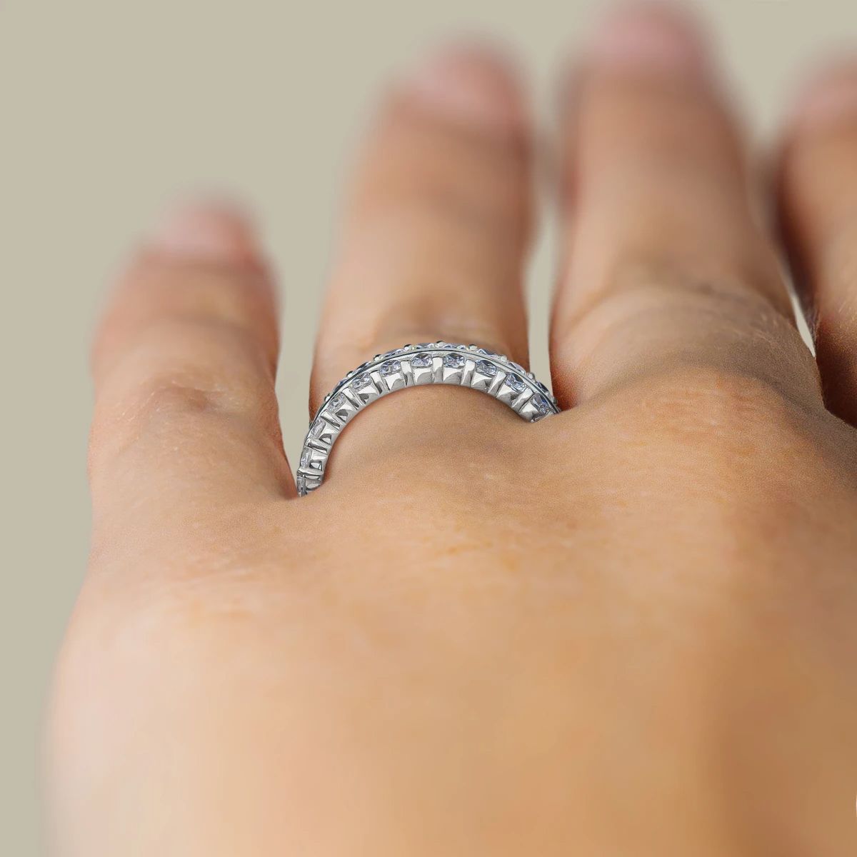 Round Cut Moissanite Double Row Wedding Band