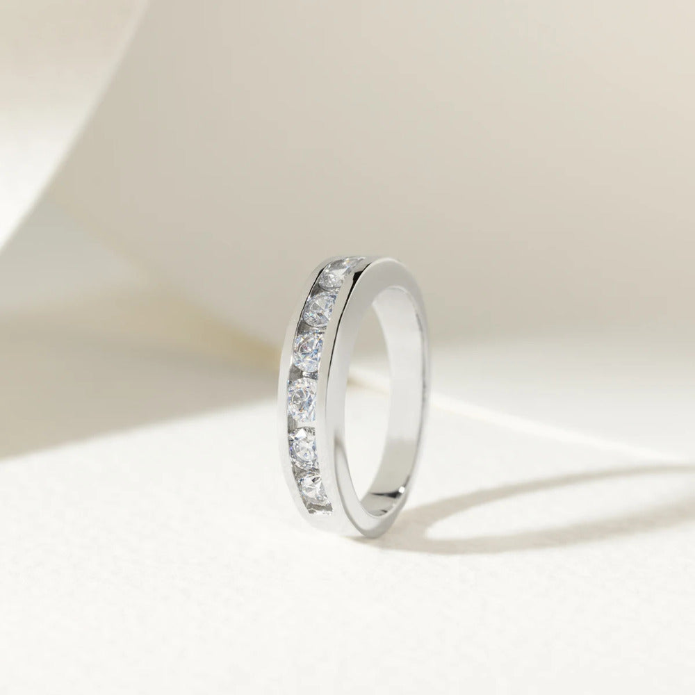 Round Cut channel Set Moissanite Half Eternity Wedding Band
