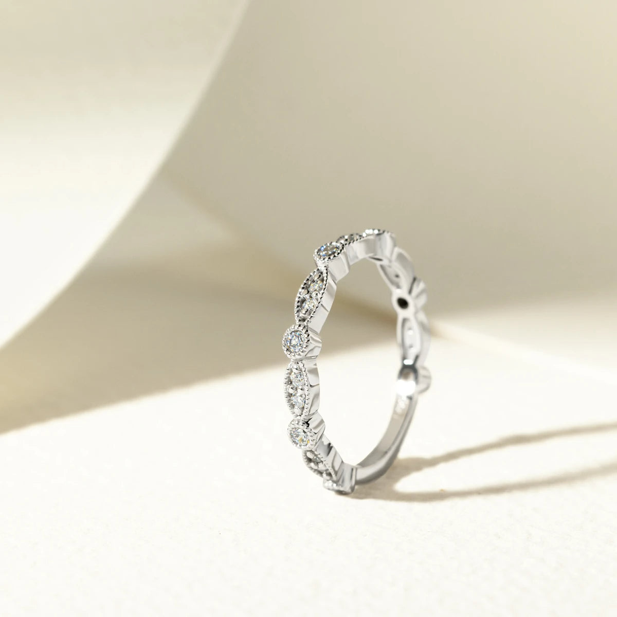 Moissanite Round Cut Filligree Style Eternity Band For Wedding