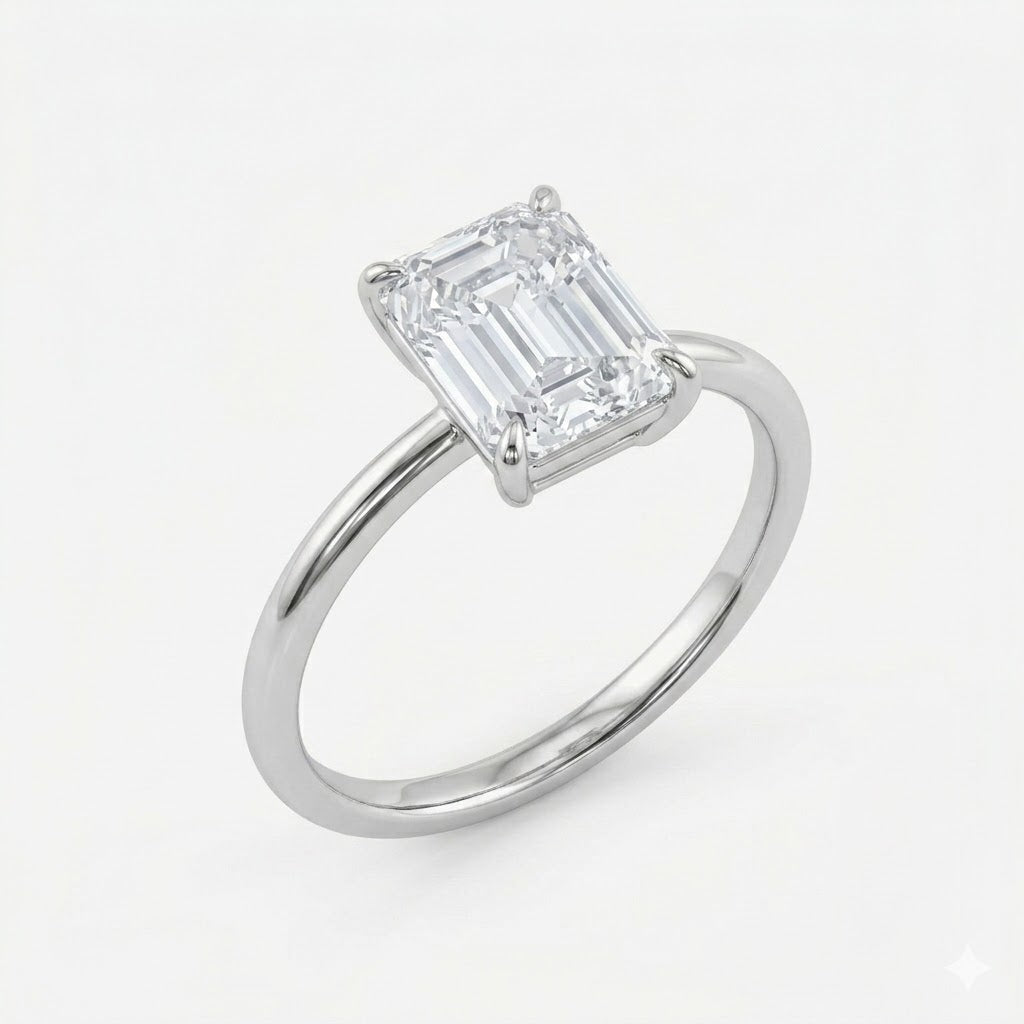 Emerald Cut Solitaire Lab Grown Diamond Engagement Ring