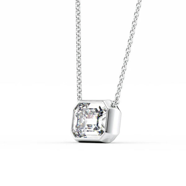 Emerald Cut Moissanite Bezel Set Solitaire Pendant