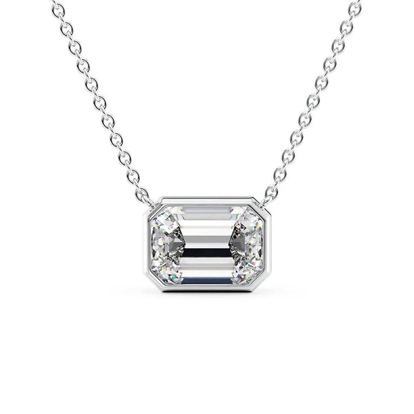 Emerald Cut Moissanite Bezel Set Solitaire Pendant