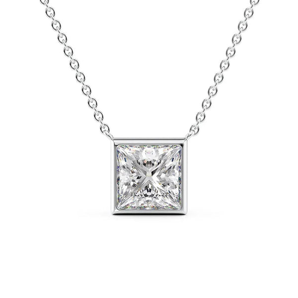 Princess Cut Moissanite Diamond Bezel Set Pendant