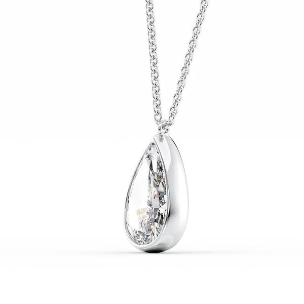 Pear Cut Bezel Set Moissanite Solitaire Pendant For Her