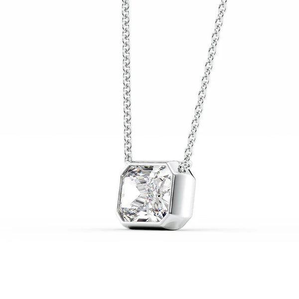 East To West Radiant Cut Moissanite Bezel Set Pendant