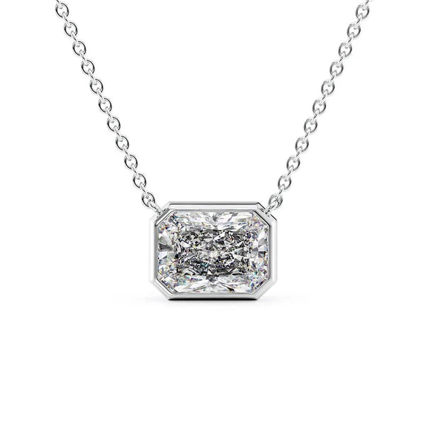 East To West Radiant Cut Moissanite Bezel Set Pendant