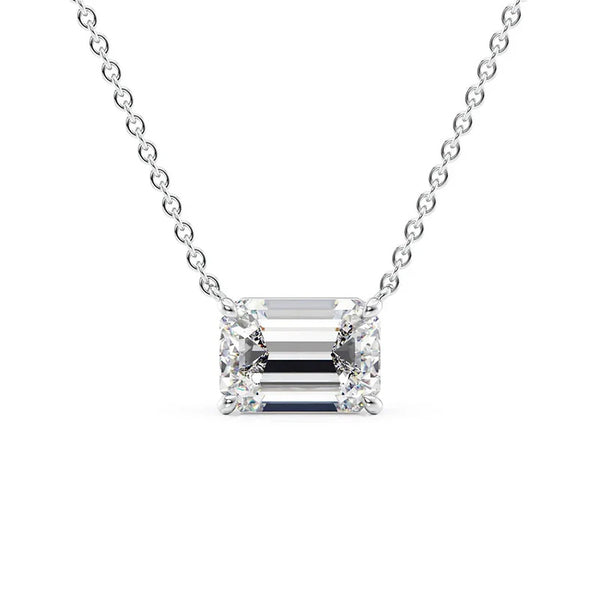 Moissanite East To West Emerald Solitaire Pendant