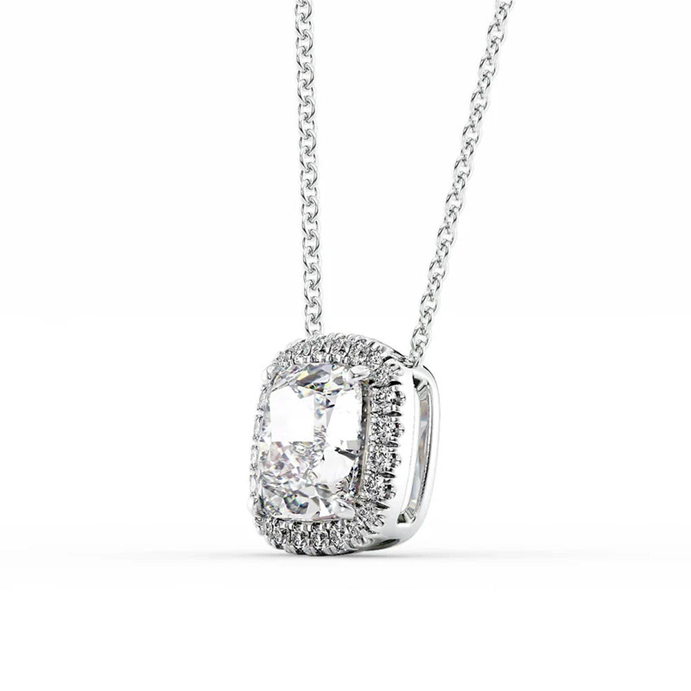 Cushion Cut Moissanite Halo Pendant For Her