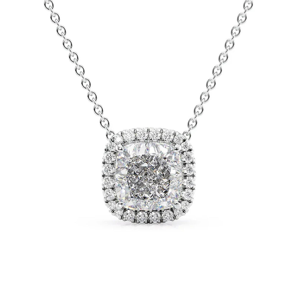 Cushion Cut Moissanite Halo Pendant For Her