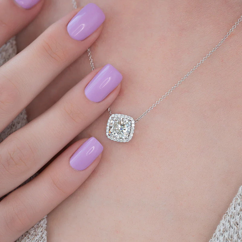 Cushion Cut Moissanite Halo Pendant For Her