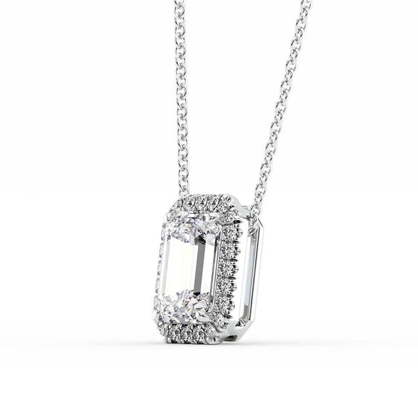 VVS1 Moissanite Emerald Cut Halo Pendant For Women's