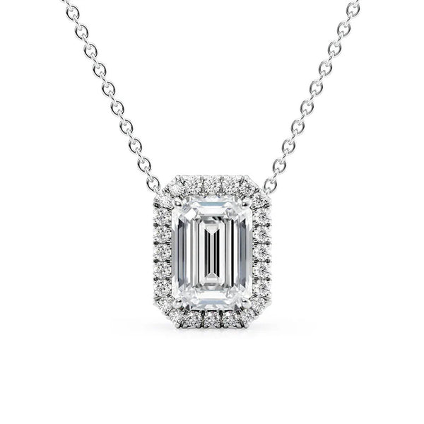 VVS1 Moissanite Emerald Cut Halo Pendant For Women's