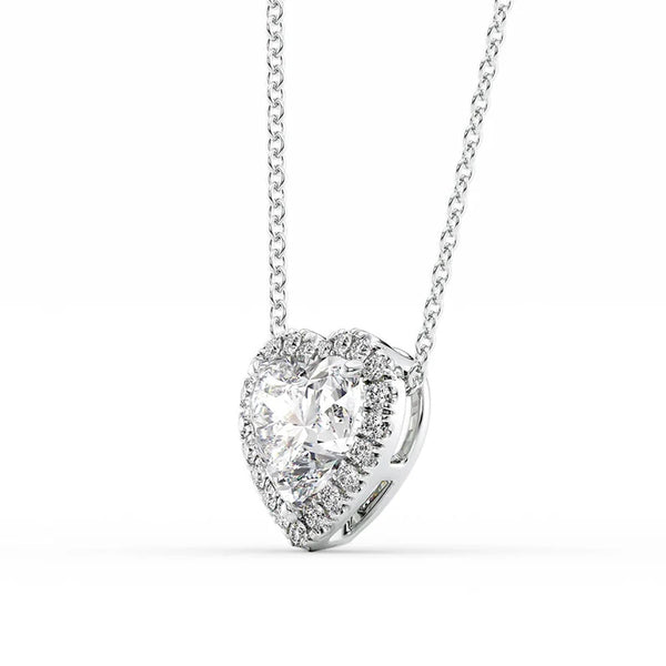 Moissanite Heart Cut Halo Pendant For Birthday Gift