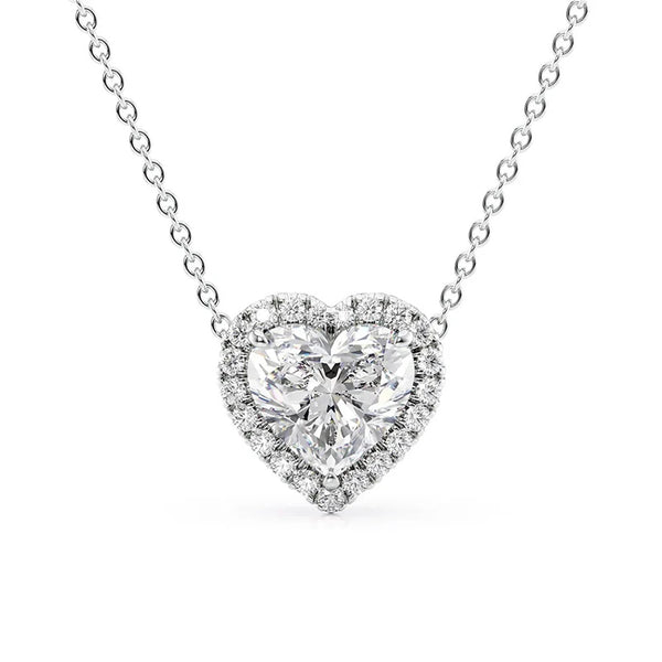 Moissanite Heart Cut Halo Pendant For Birthday Gift