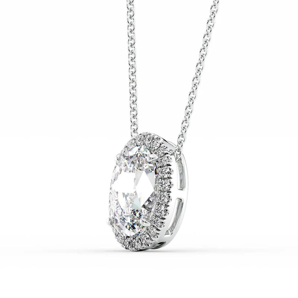 Halo Oval Cut Moissanite Pendant For Women