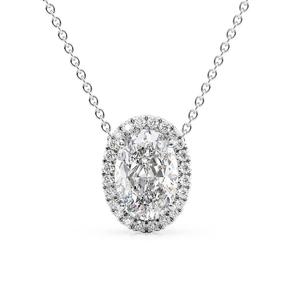 Halo Oval Cut Moissanite Pendant For Women