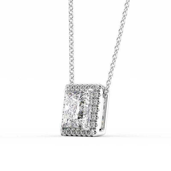 Princess Cut Moissanite Halo Pendant For Women