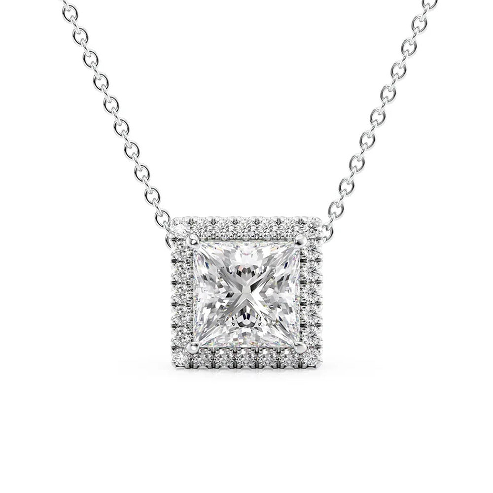 Princess Cut Moissanite Halo Pendant For Women