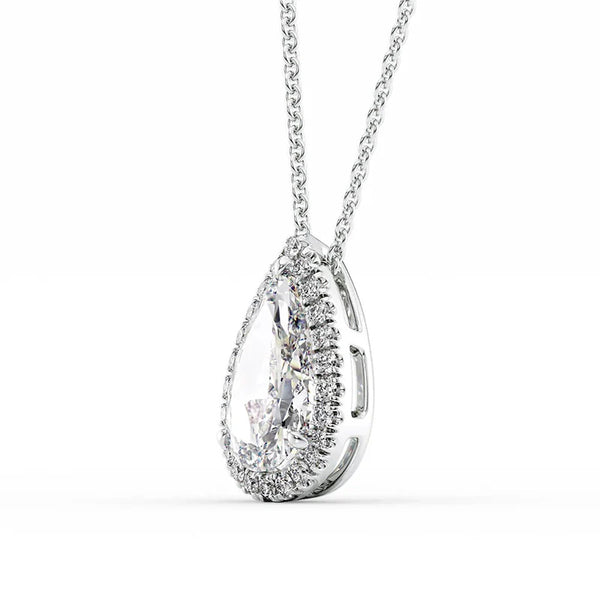 Pear Cut Moissanite Halo Pendant For Daily Wear