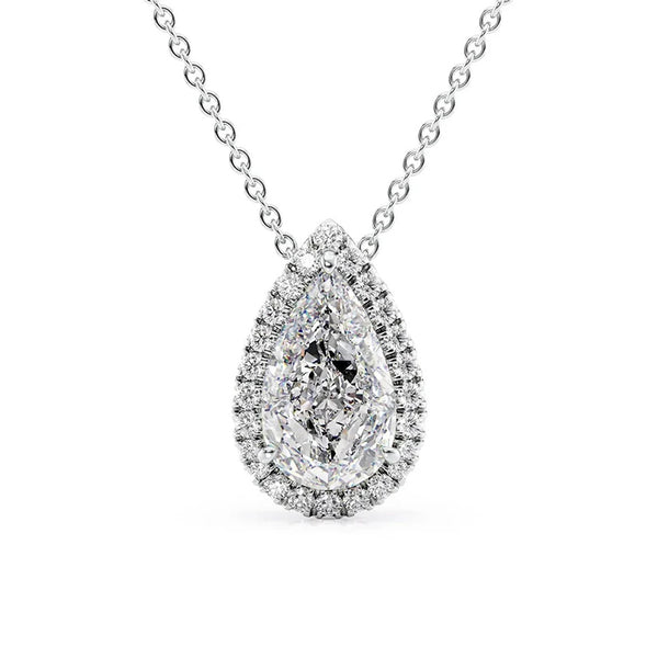 Pear Cut Moissanite Halo Pendant For Daily Wear