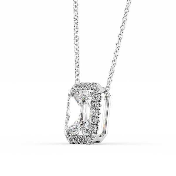 Radiant Cut VVS1 Moissanite Halo Pendant