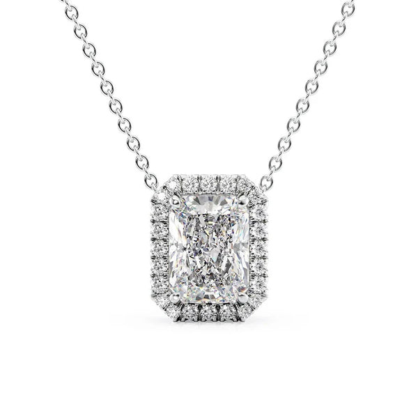 Radiant Cut VVS1 Moissanite Halo Pendant