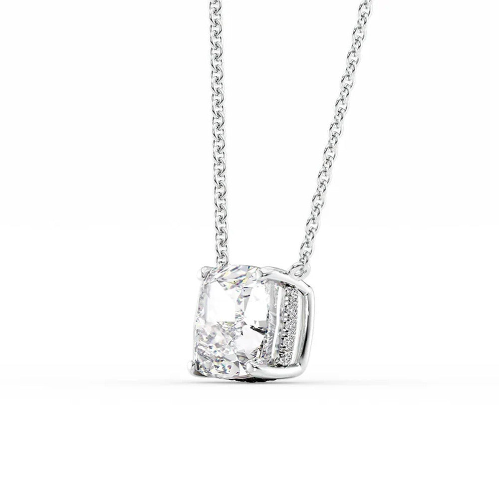 Cushion Cut Moissanite Hidden Halo Pendant